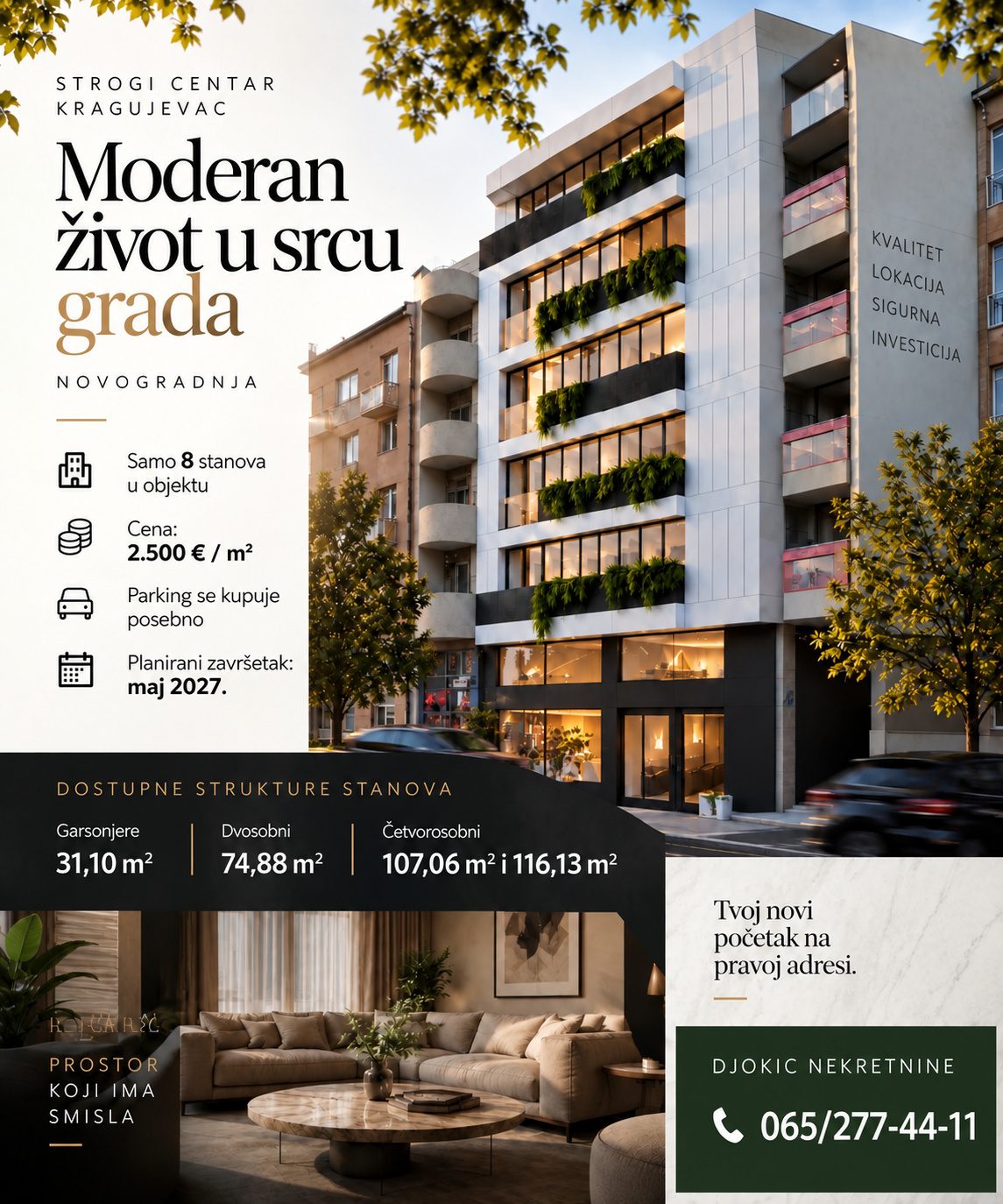 NOVOGRADNJA U STROGOM CENTRU KRAGUJEVCA – EKSKLUZIVNA LOKACIJA