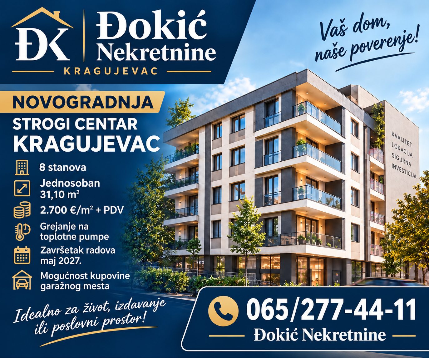 JEDNOSOBAN STAN 31,10 m2 U NOVOGRADNJI – STROGI CENTAR KRAGUJEVCA